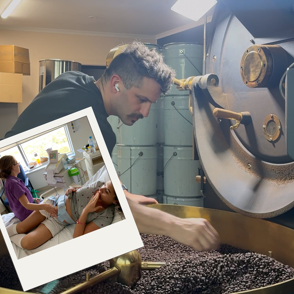 Brendon roasting in the early days of Decaf Co